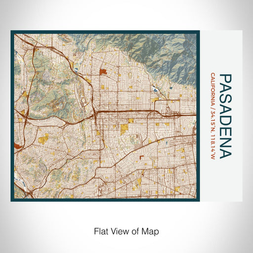 Rendered View of Pasadena California Map on 20oz Stainless Steel Insulated Bottle with Bamboo Top with printed woodblock style map