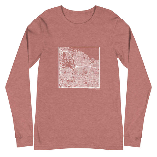 Pasadena California  Map Unisex Long-Sleeve T-shirt with City inscription in Heather Mauve