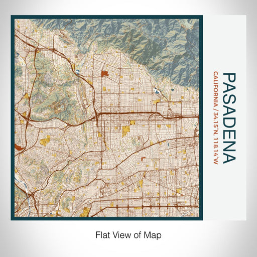 Rendered View of Pasadena California Map on 17oz Stainless Steel Insulated Tumbler in Woodblock Map Style