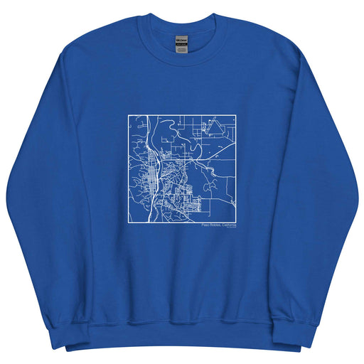 Paso Robles California Map Unisex Crewneck Sweater with City inscription in Royal Blue