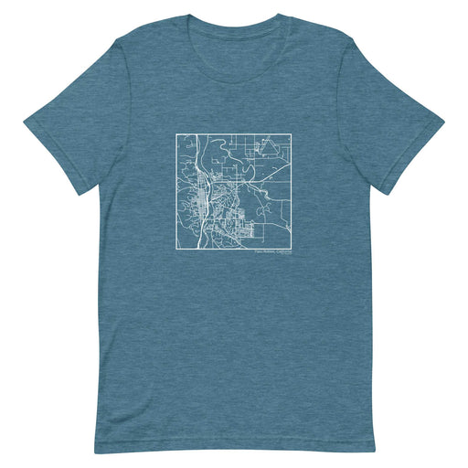 Paso Robles California Map Unisex T-Shirt with City inscription in Heather Teal