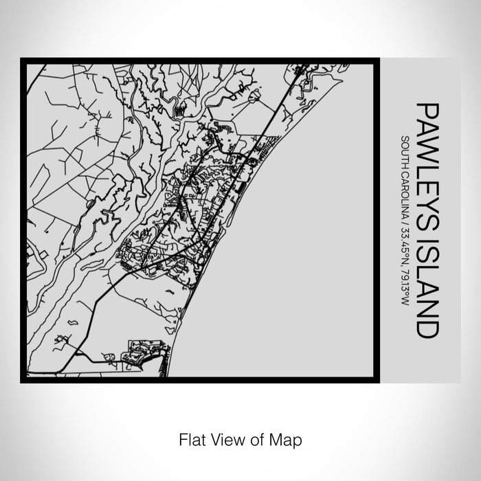 Rendered View of Pawleys Island South Carolina Map on 20oz Stainless Steel Insulated Bottle with Bamboo Top with printed Tactile Lines Map in Black