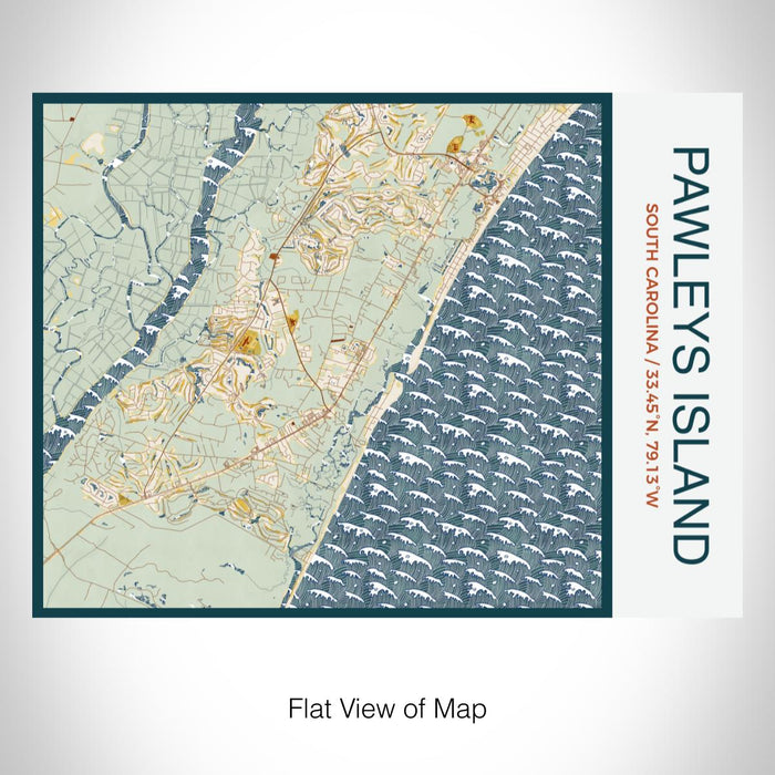 Rendered View of Pawleys Island South Carolina Map on 20oz Stainless Steel Insulated Bottle with Bamboo Top with printed woodblock style map