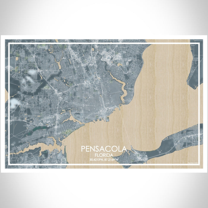 Pensacola Florida Map Print Landscape Orientation in Afternoon Style With Shaded Background