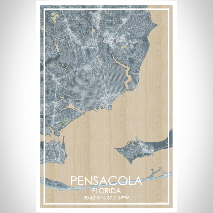 Pensacola Florida Map Print Portrait Orientation in Afternoon Style With Shaded Background