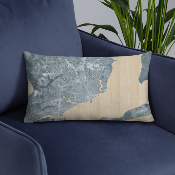 Custom Pensacola Florida Map Throw Pillow in Afternoon on Blue Colored Chair