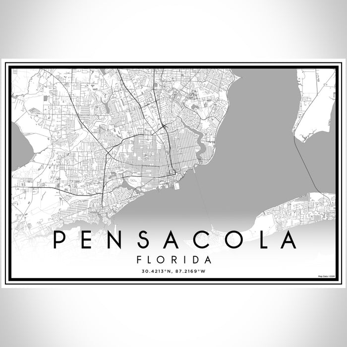 Pensacola Florida Map Print Landscape Orientation in Classic Style With Shaded Background