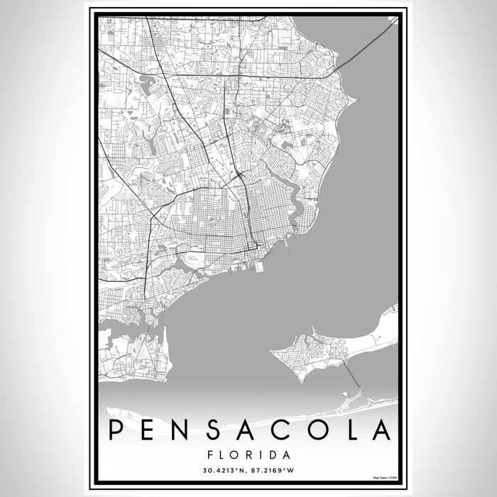 Pensacola Florida Map Print Portrait Orientation in Classic Style With Shaded Background