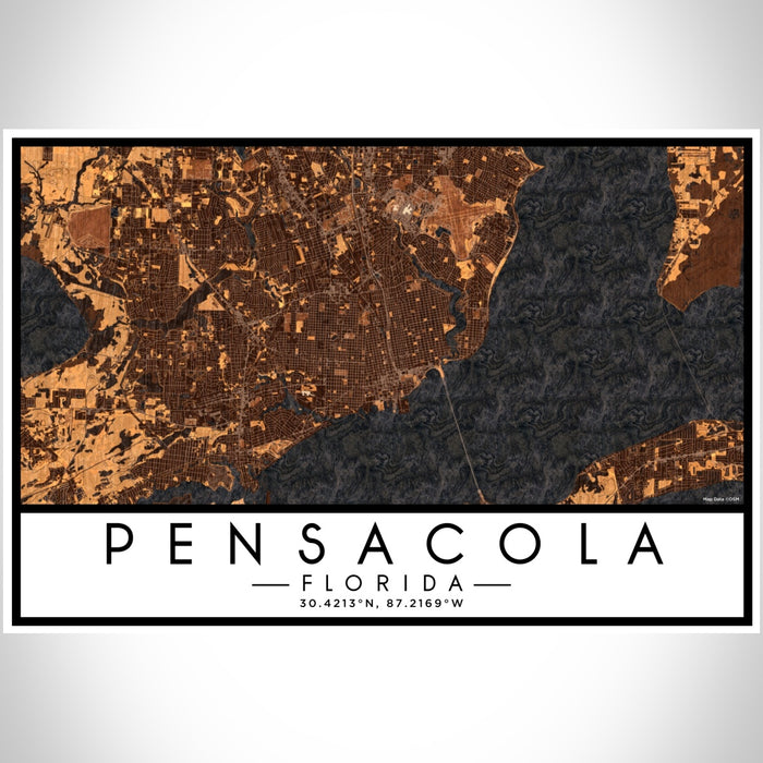 Pensacola Florida Map Print Landscape Orientation in Ember Style With Shaded Background