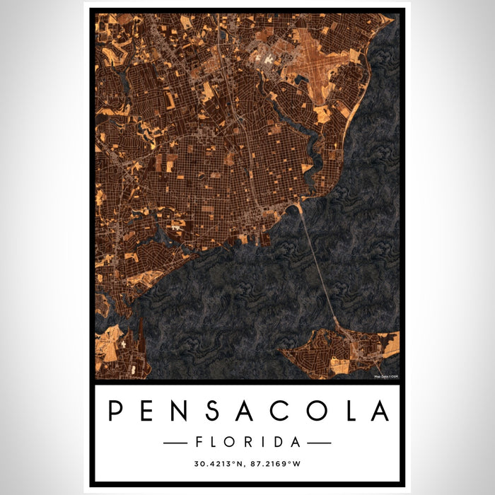 Pensacola Florida Map Print Portrait Orientation in Ember Style With Shaded Background