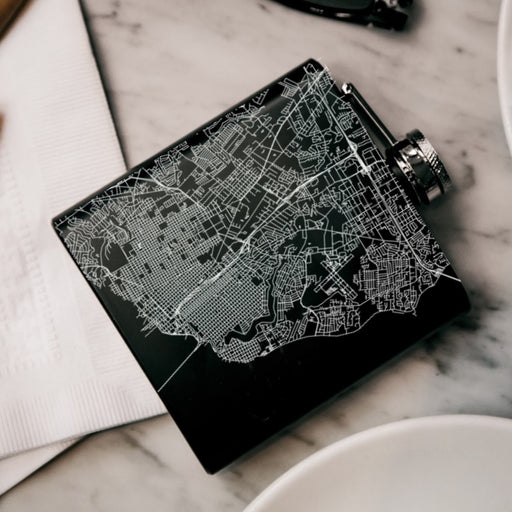 Pensacola Florida Custom Engraved City Map Inscription Coordinates on 6oz Stainless Steel Flask in Black
