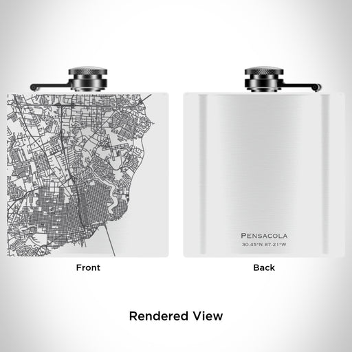Rendered View of Pensacola Florida Map Engraving on 6oz Stainless Steel Flask in White