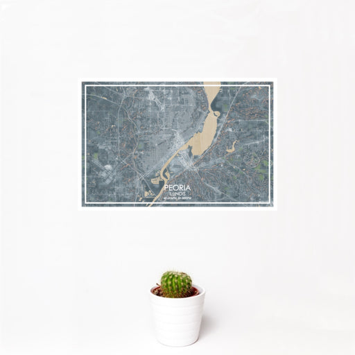 12x18 Peoria Illinois Map Print Landscape Orientation in Afternoon Style With Small Cactus Plant in White Planter