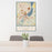 24x36 Peoria Illinois Map Print Portrait Orientation in Woodblock Style Behind 2 Chairs Table and Potted Plant