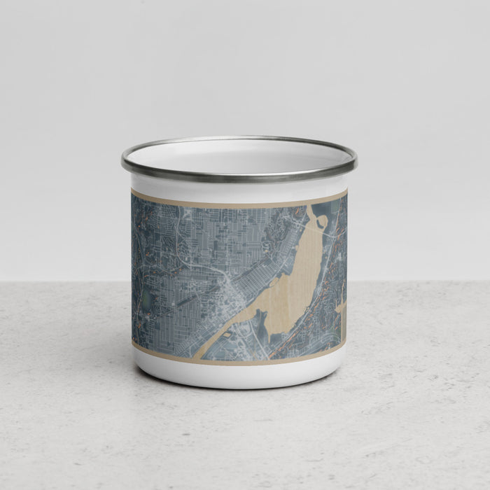 Front View Custom Peoria Illinois Map Enamel Mug in Afternoon