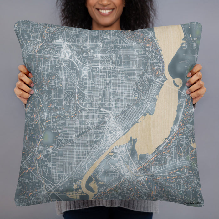 Person holding 22x22 Custom Peoria Illinois Map Throw Pillow in Afternoon