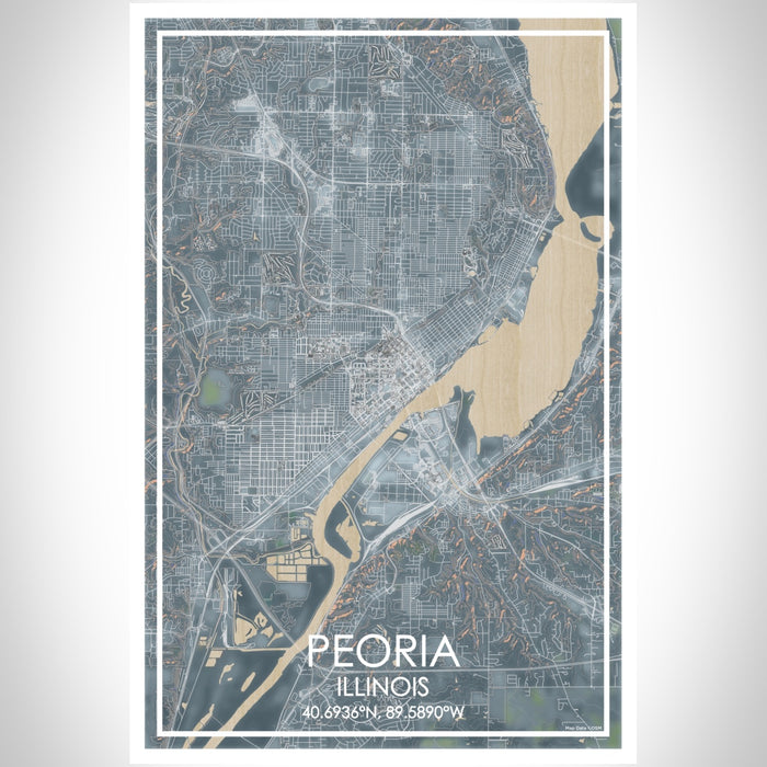 Peoria Illinois Map Print Portrait Orientation in Afternoon Style With Shaded Background