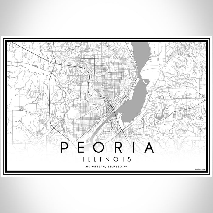 Peoria Illinois Map Print Landscape Orientation in Classic Style With Shaded Background
