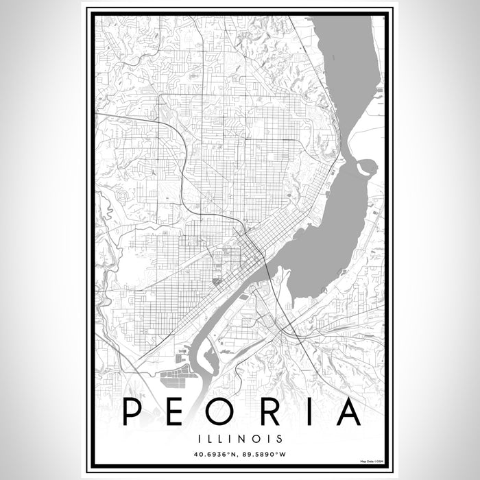 Peoria Illinois Map Print Portrait Orientation in Classic Style With Shaded Background