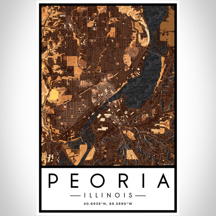 Peoria Illinois Map Print Portrait Orientation in Ember Style With Shaded Background