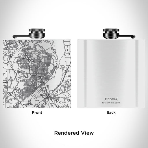 Rendered View of Peoria Illinois Map Engraving on 6oz Stainless Steel Flask in White