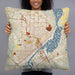 Person holding 22x22 Custom Peoria Illinois Map Throw Pillow in Woodblock