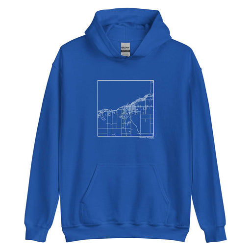 Petoskey Michigan  Map Unisex Hoodie Sweater with City inscription in Royal Blue