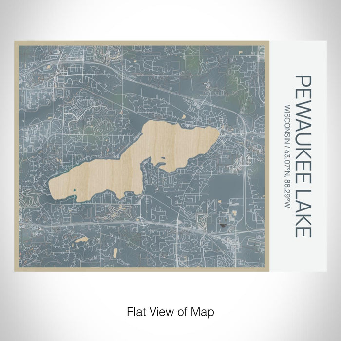 Rendered View of Pewaukee Lake Wisconsin Map on 20oz Stainless Steel Insulated Bottle with Bamboo Top with printed afternoon style map