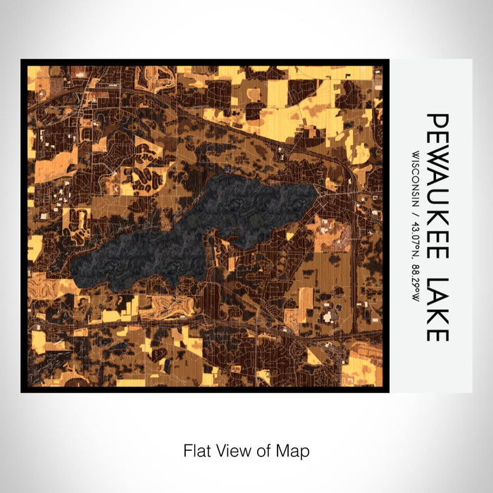 Rendered View of Pewaukee Lake Wisconsin Map on 20oz Stainless Steel Insulated Bottle with Bamboo Top with printed ember style map