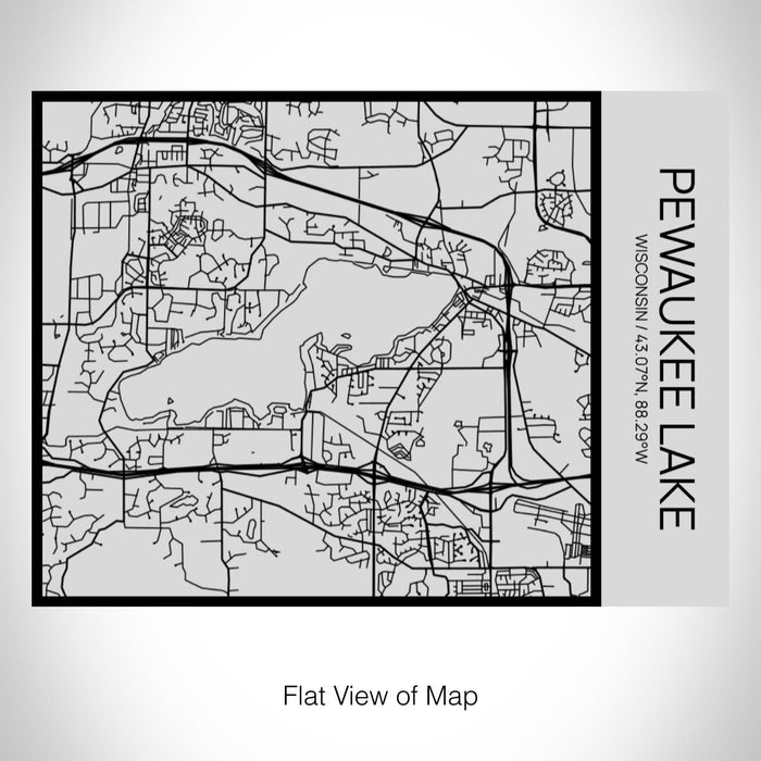 Rendered View of Pewaukee Lake Wisconsin Map on 20oz Stainless Steel Insulated Bottle with Bamboo Top with printed Tactile Lines Map in Black