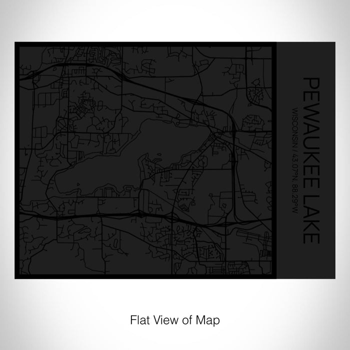 Rendered View of Pewaukee Lake Wisconsin Map on 20oz Stainless Steel Insulated Bottle with Bamboo Top in Matte Black with printed Tactile Lines Map in Black