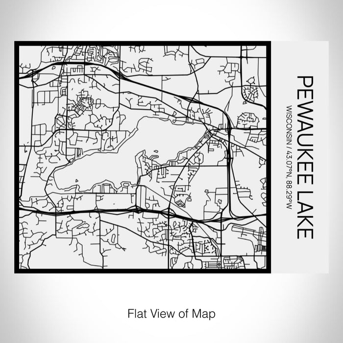 Rendered View of Pewaukee Lake Wisconsin Map on 20oz Stainless Steel Insulated Bottle with Bamboo Top in Matte White with printed Tactile Lines Map in Black