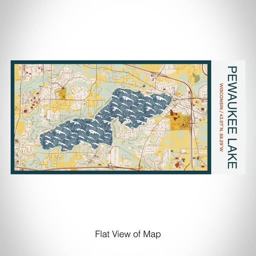 Rendered View of Pewaukee Lake Wisconsin Map on 17oz Stainless Steel Insulated Bottle with printed woodblock style map