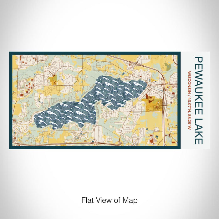 Rendered View of Pewaukee Lake Wisconsin Map on 17oz Stainless Steel Insulated Bottle with printed woodblock style map