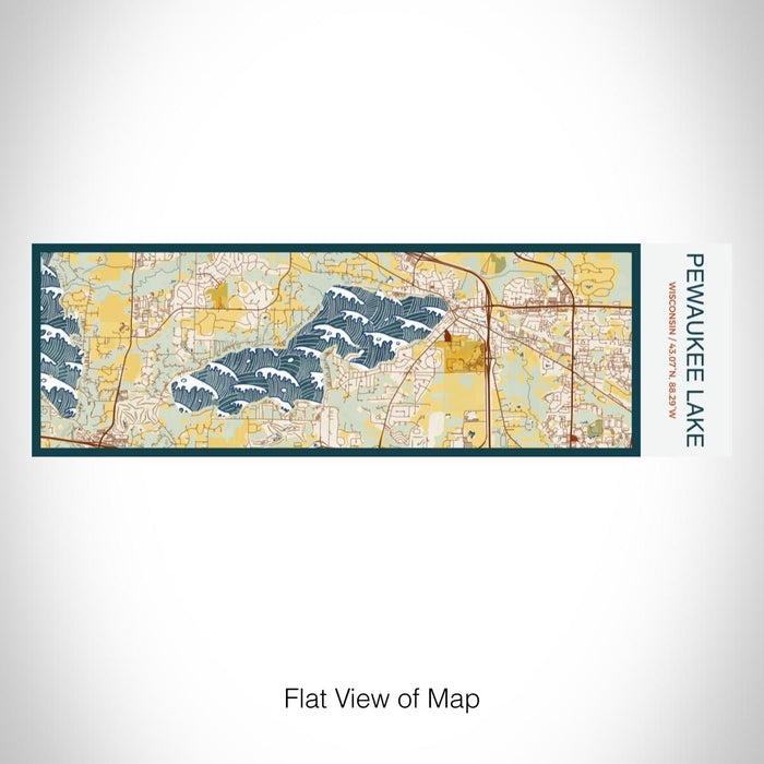 Rendered View of Pewaukee Lake Wisconsin Map on 10oz Stainless Steel Insulated Cup in Woodblock with Sliding Lid