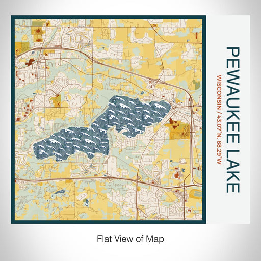 Rendered View of Pewaukee Lake Wisconsin Map on 17oz Stainless Steel Insulated Tumbler in Woodblock Map Style