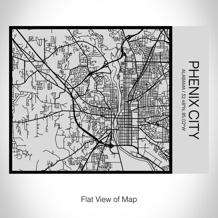Rendered View of Phenix City Alabama Map on 20oz Stainless Steel Insulated Bottle with Bamboo Top with printed Tactile Lines Map in Black