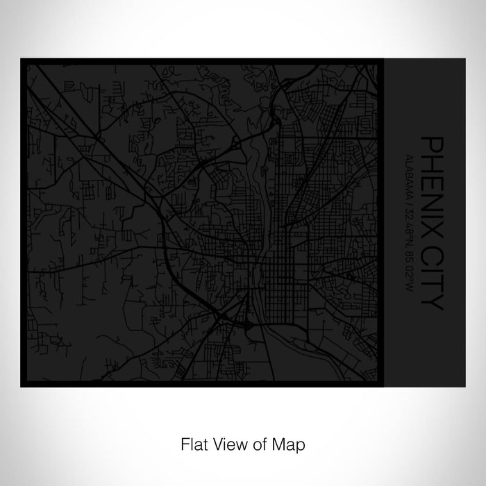 Rendered View of Phenix City Alabama Map on 20oz Stainless Steel Insulated Bottle with Bamboo Top in Matte Black with printed Tactile Lines Map in Black