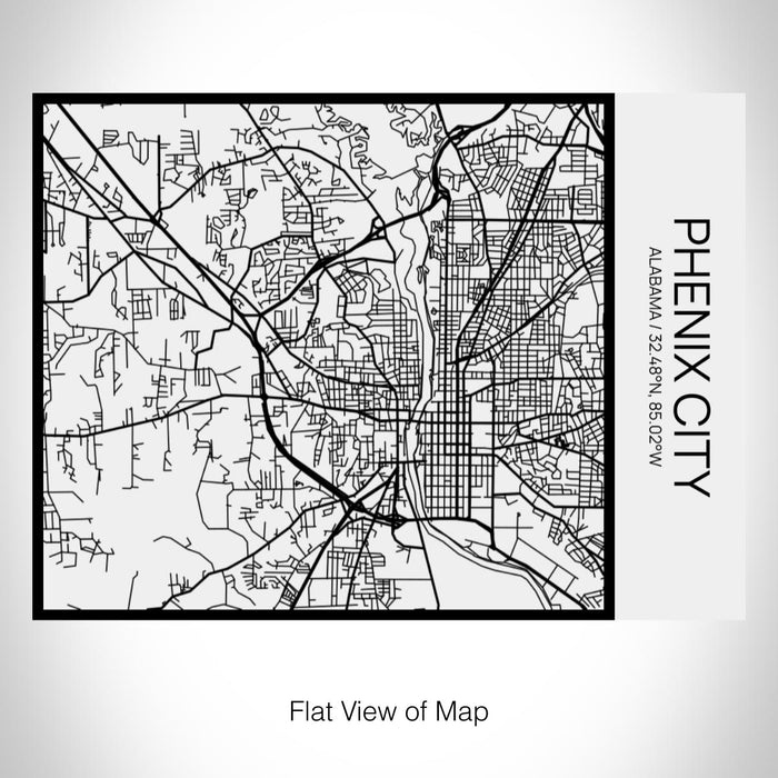 Rendered View of Phenix City Alabama Map on 20oz Stainless Steel Insulated Bottle with Bamboo Top in Matte White with printed Tactile Lines Map in Black