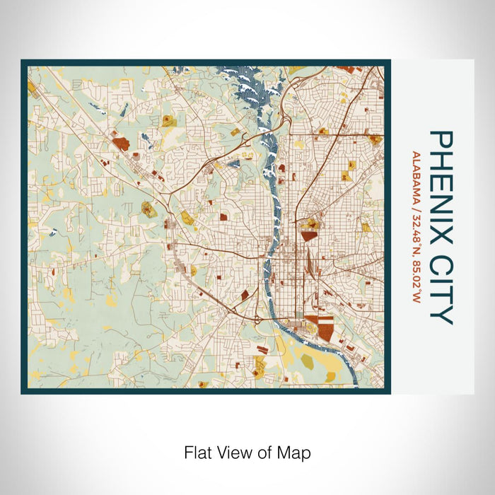 Rendered View of Phenix City Alabama Map on 20oz Stainless Steel Insulated Bottle with Bamboo Top with printed woodblock style map