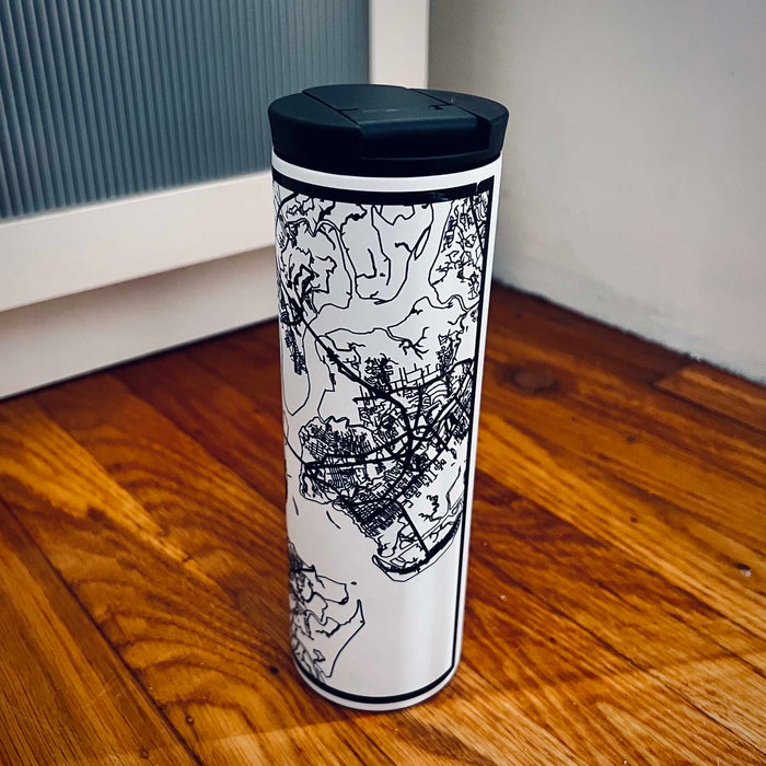 17oz Stainless Steel Insulated Tumbler in Hand with Black Tactile Lines Map