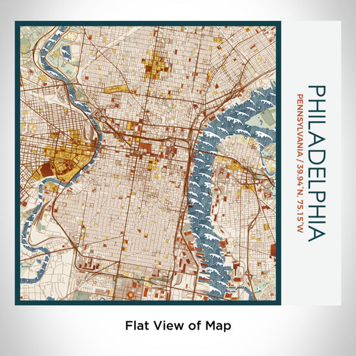 Rendered View of Philadelphia Pennsylvania Map on 17oz Stainless Steel Insulated Tumbler in Woodblock Map Style