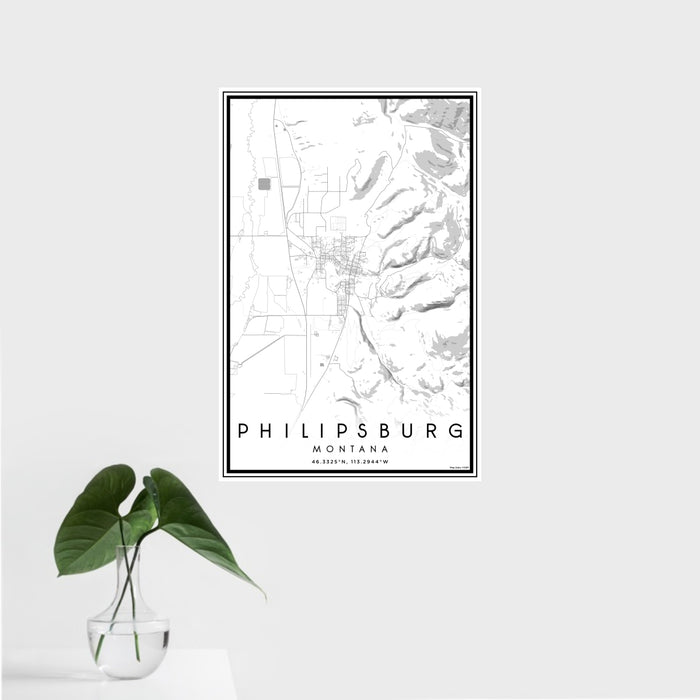 16x24 Philipsburg Montana Map Print Portrait Orientation in Classic Style With Tropical Plant Leaves in Water
