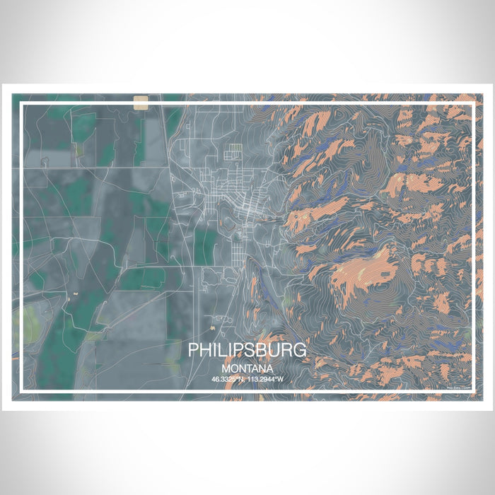 Philipsburg Montana Map Print Landscape Orientation in Afternoon Style With Shaded Background