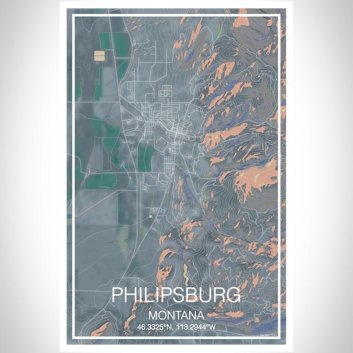 Philipsburg Montana Map Print Portrait Orientation in Afternoon Style With Shaded Background