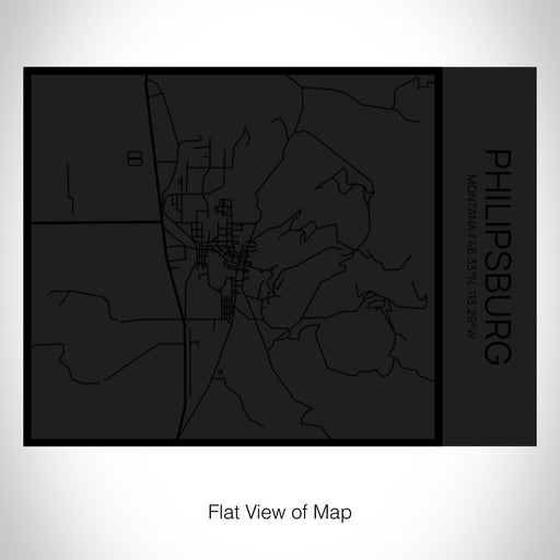 Rendered View of Philipsburg Montana Map on 20oz Stainless Steel Insulated Bottle with Bamboo Top in Matte Black with printed Tactile Lines Map in Black