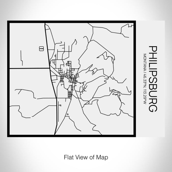 Rendered View of Philipsburg Montana Map on 20oz Stainless Steel Insulated Bottle with Bamboo Top in Matte White with printed Tactile Lines Map in Black