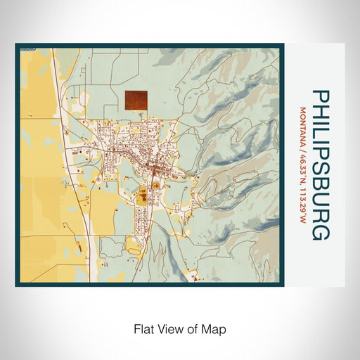 Rendered View of Philipsburg Montana Map on 20oz Stainless Steel Insulated Bottle with Bamboo Top with printed woodblock style map