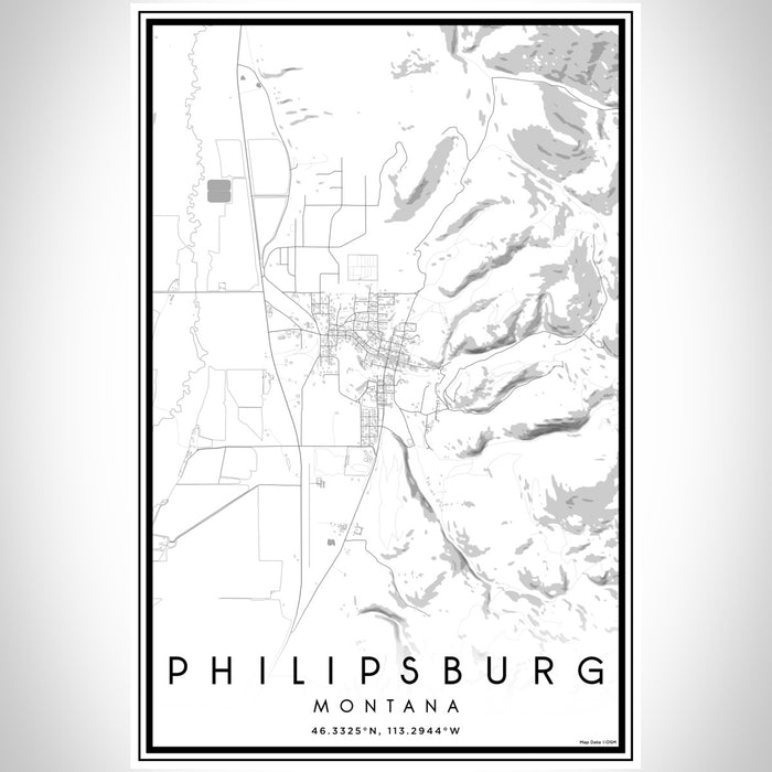 Philipsburg Montana Map Print Portrait Orientation in Classic Style With Shaded Background