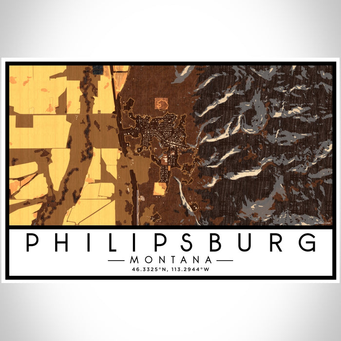 Philipsburg Montana Map Print Landscape Orientation in Ember Style With Shaded Background